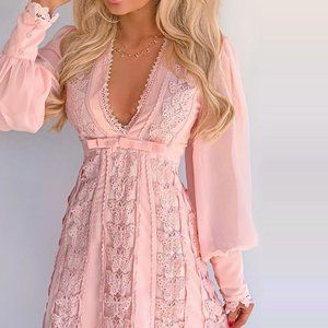 Peachy Pink Butterfly Lace Dress